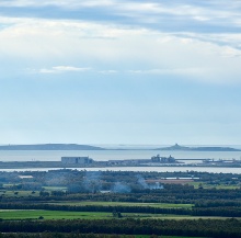 Palmas Arborea, veduta panoramica del territorio dal Monte Arci. In lontananza il porto di Santa Giusta e la penisola del Sinis